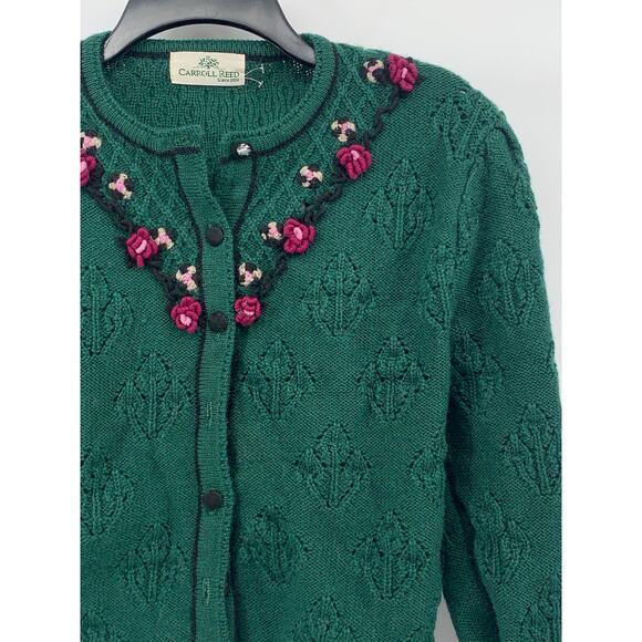 CARROLL REED Women's Vintage 70's Green 3D Floral Knit Button-Up Cardigan SZ S - Picture 3 of 9